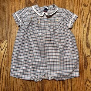 Sophie & Lucas Baby Boy Romper‎ 9M Blue Orange Plaid Acorn Embroidered Fall